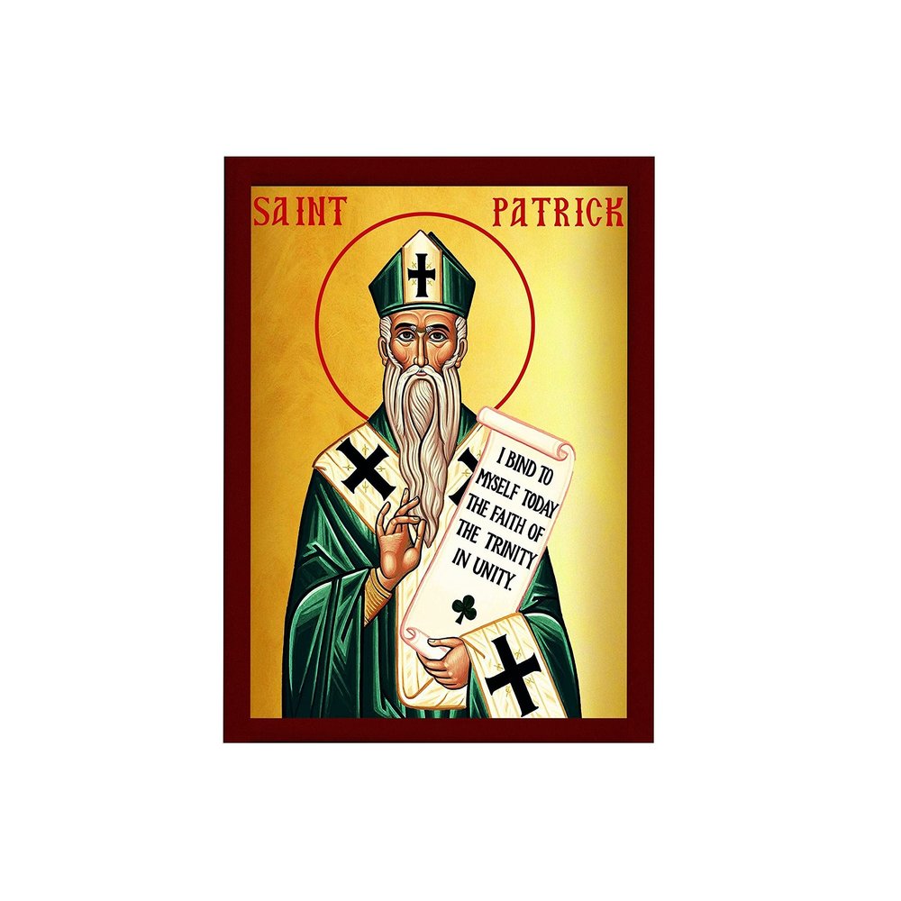 Saint Patrick icon, Handmade Greek Orthodox Catholic icon of St Patrick, Byzantine Art wall Hanging icon Wood Plaque, Religious Gift 7x10cm