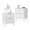 Anbuy White Nightstand Set of 2, End Side Table Double, Bedside Table with 2 Drawers, Dual Night Stand Metal Gold Legs for Bedroom Living Room view 1