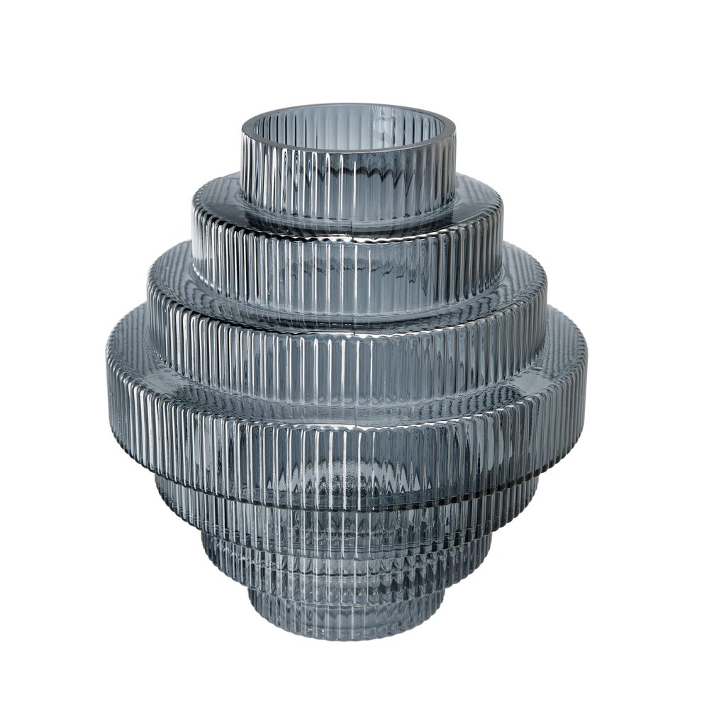 A&B Home Smoked Fluted Geometric Vase - Tiered Decorative Glass Vase, Tabletop Home Dcor, Bedroom Living Room Accent Piece Entryway Console Table Sideboard Flower Vase, 9" x 9" x 10"