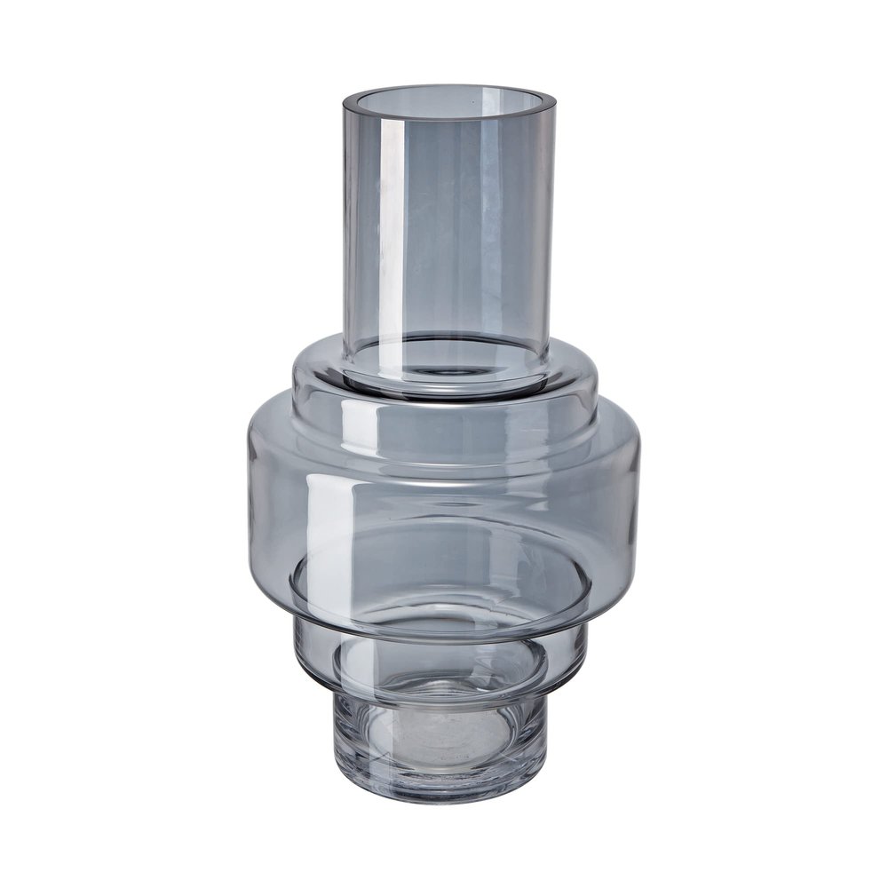 A&B Home Smoked Cylindric Glass Vase - Geometrical Decorative Vase, Tabletop Home Decor, Bedroom Living Room Accent Piece Entryway Console Table Sideboard Flower Vase, 8" x 8" x 14"