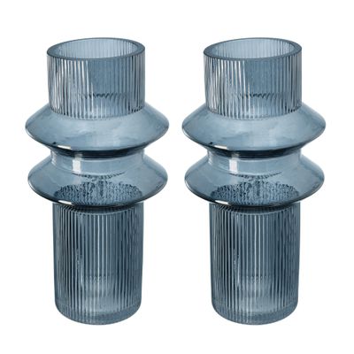 A&B Home Smoked Fluted Glass Vase Set - Set of 2 Cylindrical Decorative Flower Vase, Tabletop Home Decor, Bedroom Living Room Accent Piece Entryway Console Table Sideboard Glass Vase, 6" x 6" x 12"