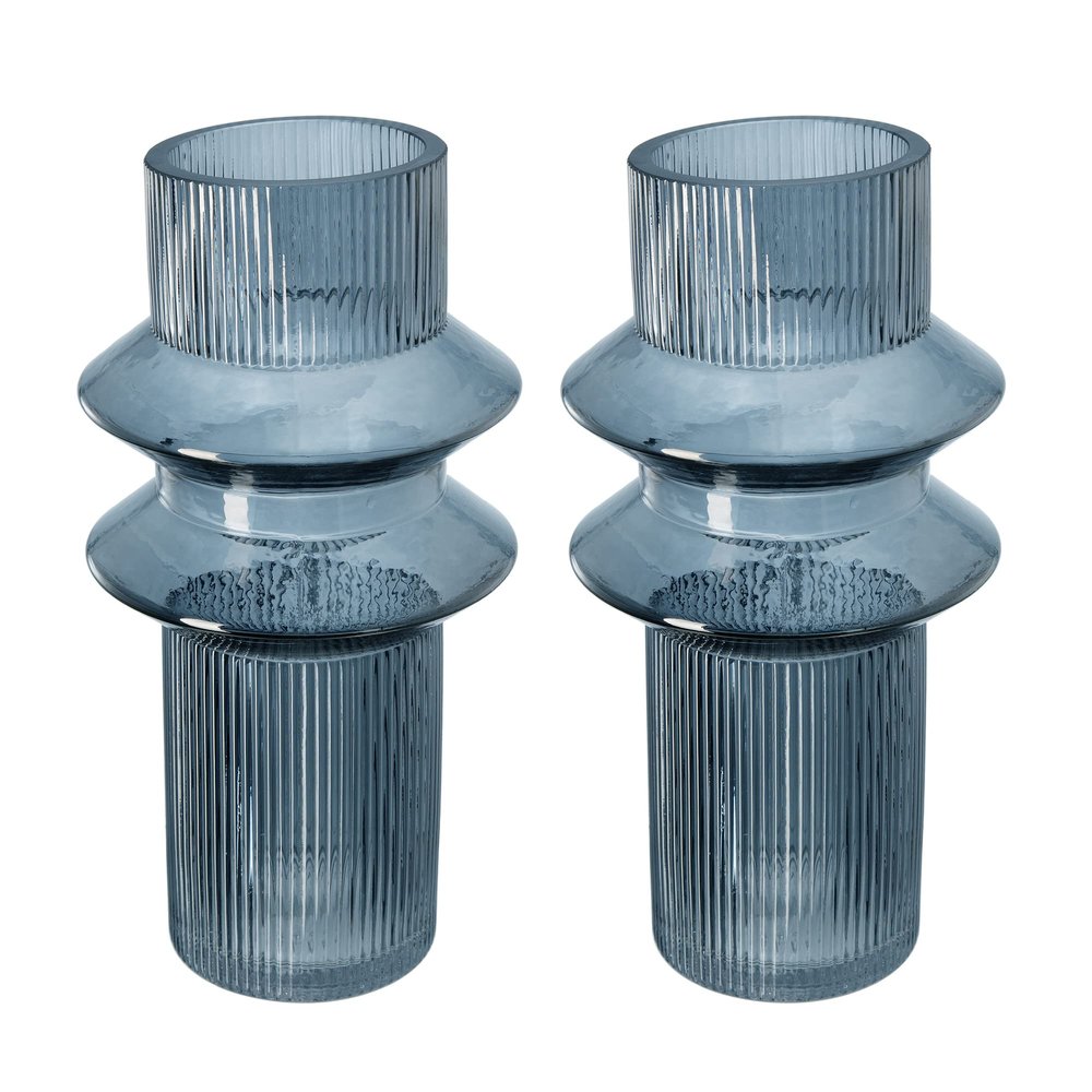 A&B Home Smoked Fluted Glass Vase Set - Set of 2 Cylindrical Decorative Flower Vase, Tabletop Home Decor, Bedroom Living Room Accent Piece Entryway Console Table Sideboard Glass Vase, 6" x 6" x 12"