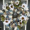 BEAUTIFUL XL Thanksgiving White Sunflower Floral Fall Brown Plaid Cream Blue Deco Mesh Front Door Wreath, Door Hanger, Country Home, Farmhouse Decoration, Porch Sign view 1