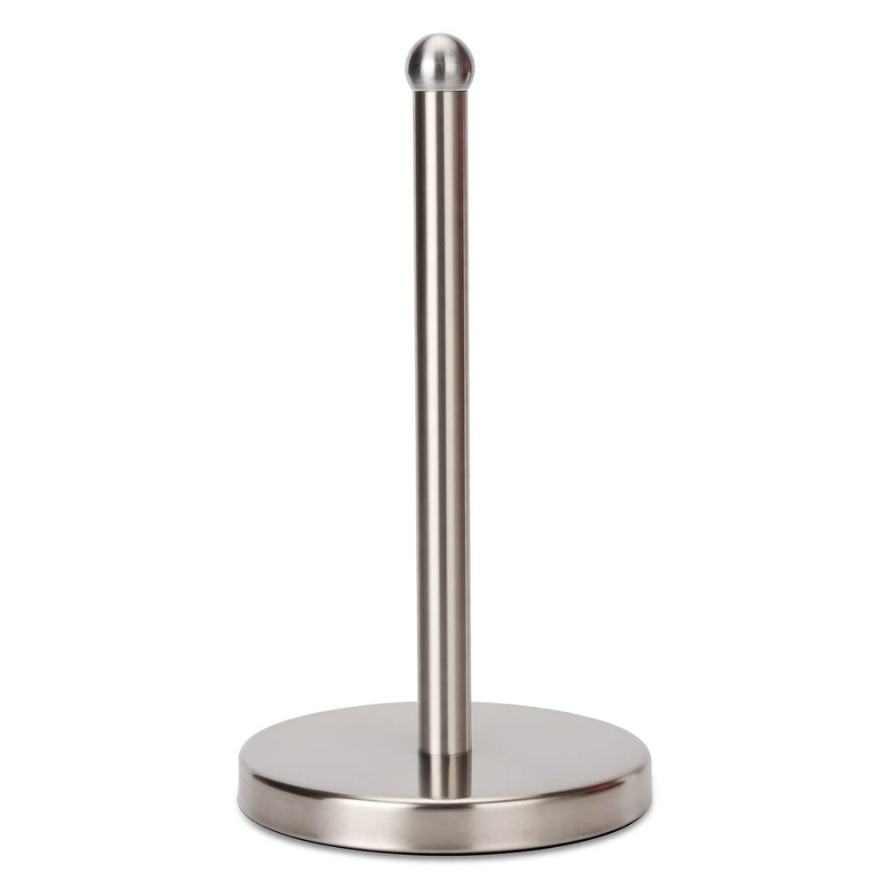 Heavy Weighted Towel Holder, Easy One-Handed Design for Kitchen Stand Dispenser, Sturdy Base for Standard and Mega Paper Rolls (Brushed - Stainless Steel Base)
