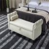 63" Velvet Upholstered Storage Bench, Multifunctional Rectangular Hallway Sofa Stool Buttons Tufted Nailhead Trimmed Ottoman with Solid Wood Legs and 1 Pillow for Bedroom, Living Room (Beige) view 3