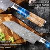 Chef Knife,Kitchen Knife, 7 inch Damascus Steel VG10 Santoku Knife Chef Knife Raw Fish Kitchen Knife Blue Resin Color Wood Handle Cooking Tool view 4