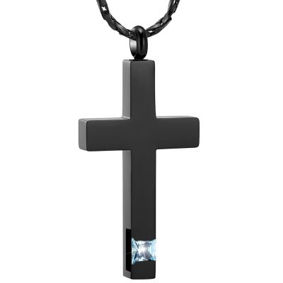 SHEIL Black Tone Cross Cremation Urn Necklace for Human/Animal Ashes Keepsake Birthstone Inlay Memorial Urn Locket,1