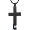 SHEIL Black Tone Cross Cremation Urn Necklace for Human/Animal Ashes Keepsake Birthstone Inlay Memorial Urn Locket,1 view 1