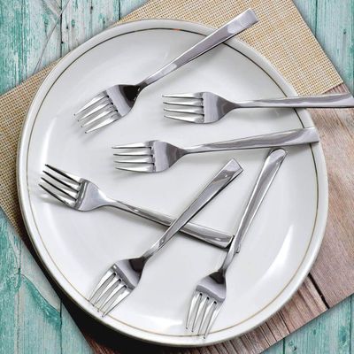 Anjali Enterprises 12 Pieces Stainless Steel Forks Set for Dining Table, Dinner Fork, 15.5 cm, Silver, Set of 12