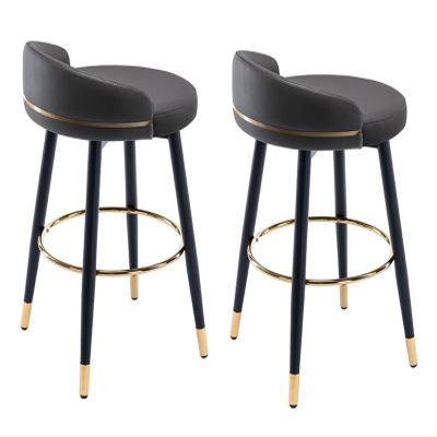 DCALU Nappa Leather Dark Grey Swivel Bar Chairs Barstools Set of 2 Counter Height Island Bar Stools, Black Chrome Gold Legs Kitchen Island,Without Armrests 360Round Pedals Seat