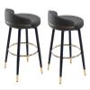 DCALU Nappa Leather Dark Grey Swivel Bar Chairs Barstools Set of 2 Counter Height Island Bar Stools, Black Chrome Gold Legs Kitchen Island,Without Armrests 360Round Pedals Seat view 1