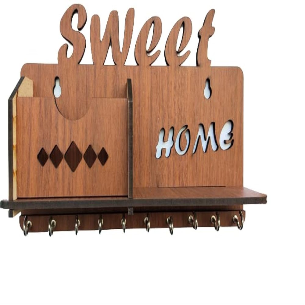 My Dream Carts Sweet Home MDF Wood Wall Mounted Design Family Key Holders for Wall Decor Wooden Stylish Hook Stand Key Organizer for Decor Home Office, Living Room, Hall, Kitchen Mobile Charge Stand
