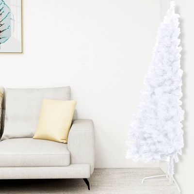 Artificial Half Christmas Tree,Prelit Christmas Tree,Decorated Christmas Tree,Half-Circle,for Home, Office,Party Decoration,with Stand White 82.6" PVC