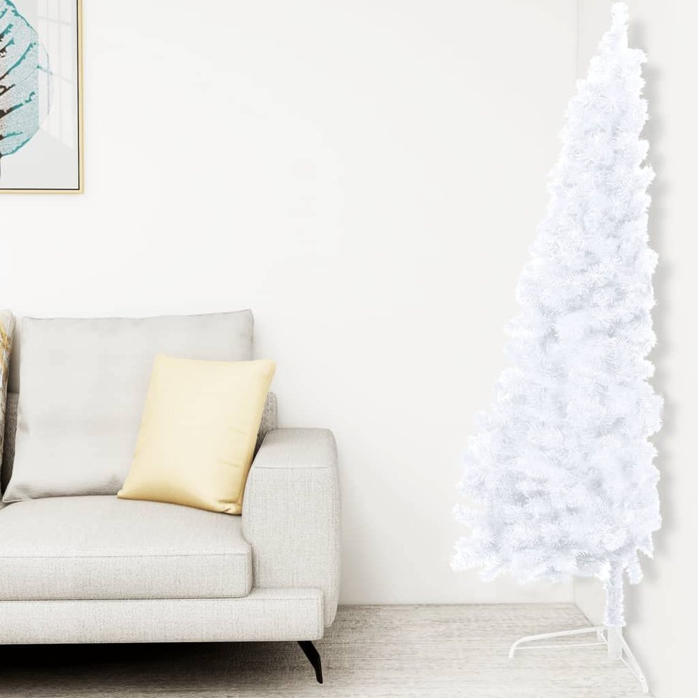 Artificial Half Christmas Tree,Prelit Christmas Tree,Decorated Christmas Tree,Half-Circle,for Home, Office,Party Decoration,with Stand White 82.6" PVC