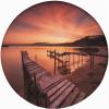 Scenery Decor Round Fitted Tablecloth with Elastic Edge,Old Rustic Pier on Beach Print Polyester Table Cover, Large, Fit Round Tables 45"-56" Diameter, for Wedding Reception Restaurant Banquet Party view 1