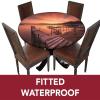 Scenery Decor Round Fitted Tablecloth with Elastic Edge,Old Rustic Pier on Beach Print Polyester Table Cover, Large, Fit Round Tables 45"-56" Diameter, for Wedding Reception Restaurant Banquet Party view 3