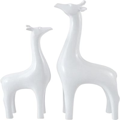 2 Pieces Deer Figurines Modern Couple Reindeer Sculpture Animal Crafts Ornaments for Christmas Table Living Room Decorations - White