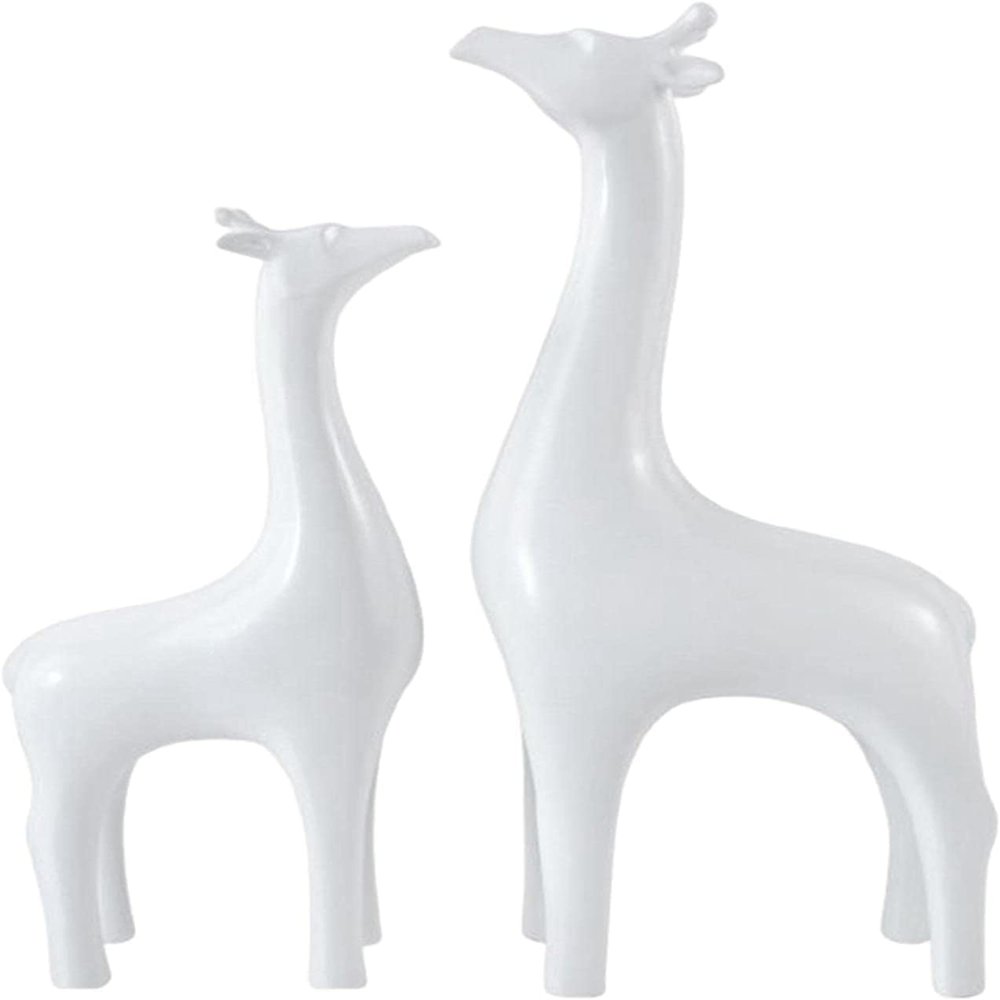 2 Pieces Deer Figurines Modern Couple Reindeer Sculpture Animal Crafts Ornaments for Christmas Table Living Room Decorations - White