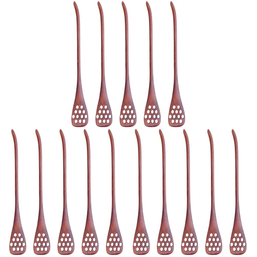 BESTonZON Wooden Honey Dipper Spoon 7 Inch Hollow Carved Honey Stirrer with Japanese Honeycomb Design for Drizzling Syrup and Tea Mixing