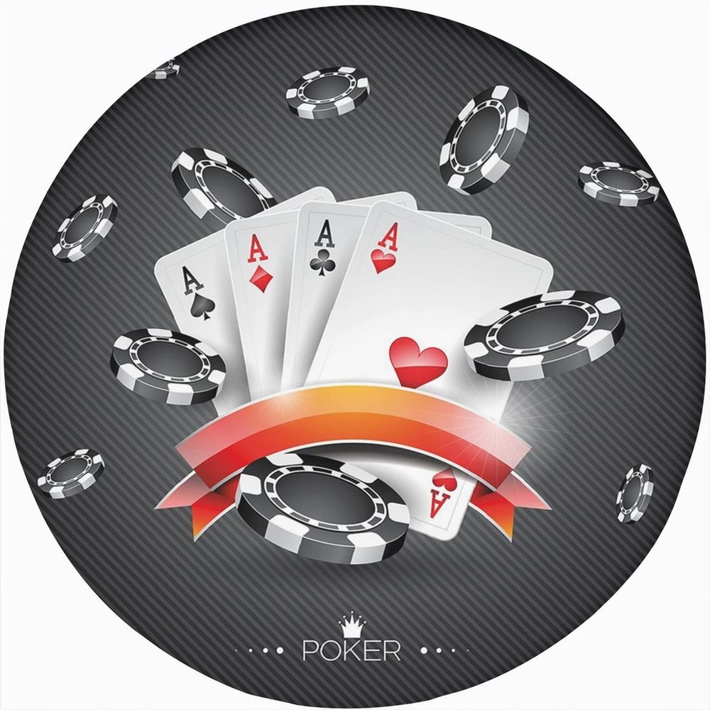 XISUNYA Poker Tournament Decor Round Fitted Tablecloth with Elastic Edge,Artistic Display Spread Chips with Poker Cards Print Polyester Table Cloth, Large, Fit Round Tables up 45"-56" Diameter,