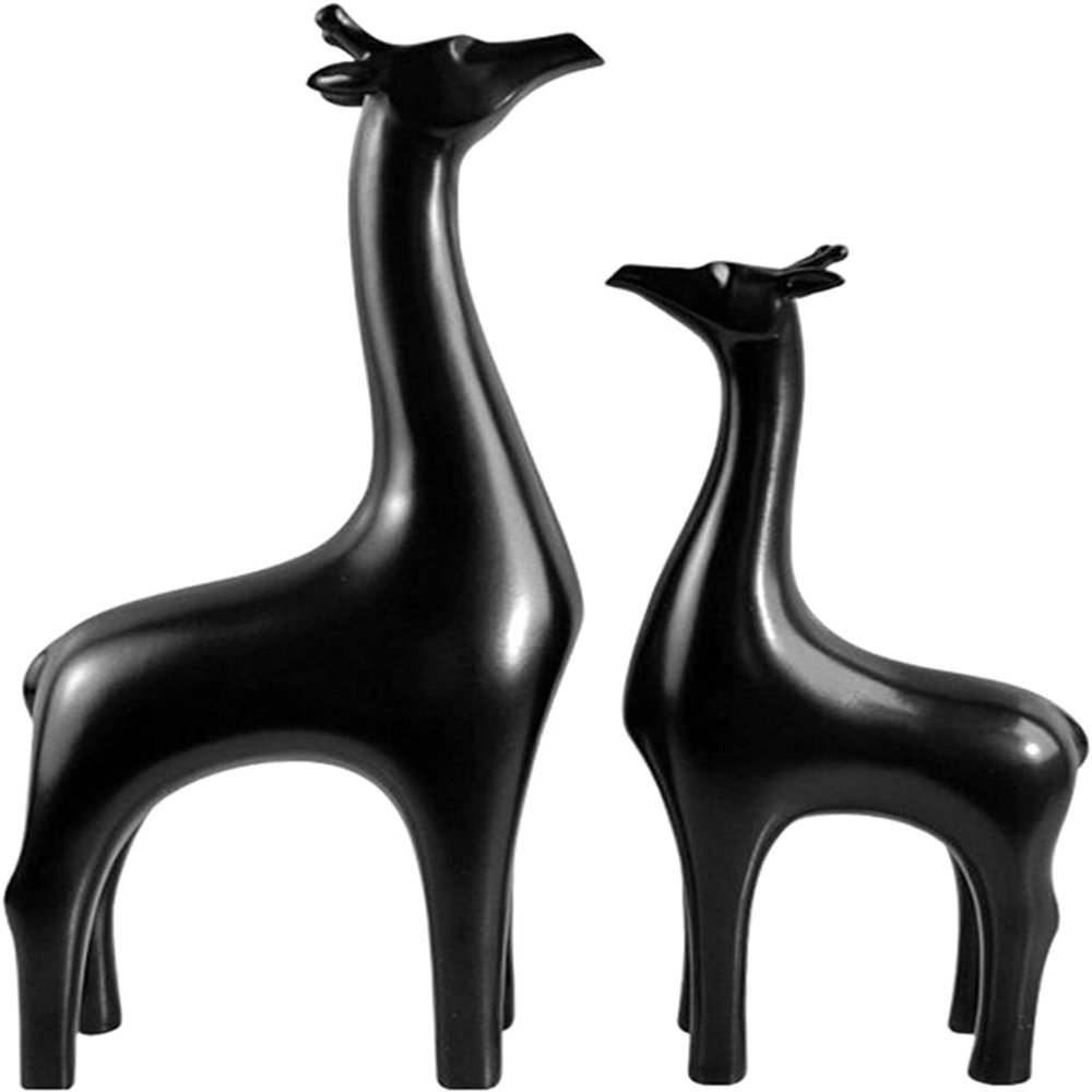 2 Pieces Deer Figurines Modern Couple Reindeer Sculpture Animal Crafts Ornaments for Christmas Table Living Room Decorations - Black