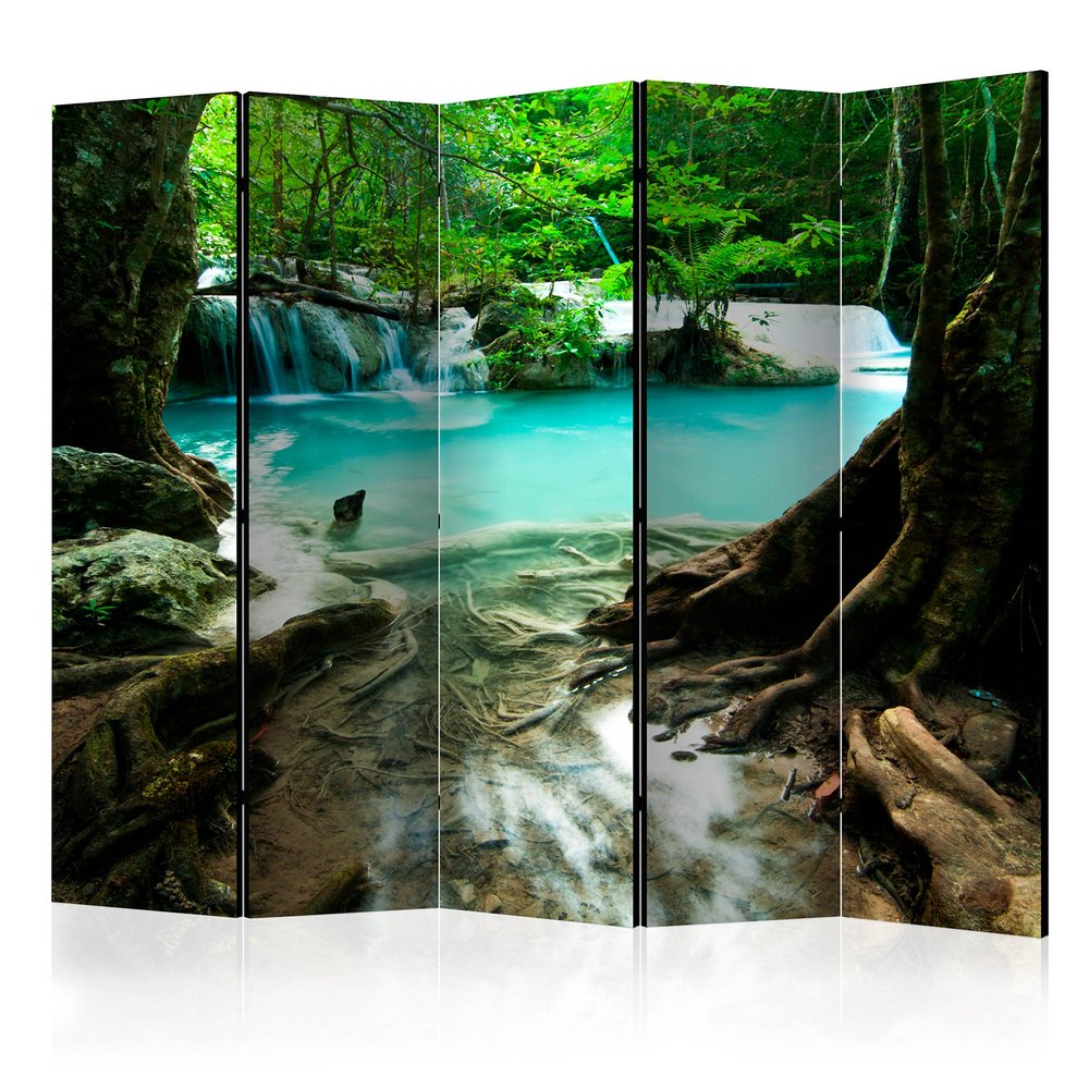 artgeist Acoustic Room Divider Waterfall 90x68 in - Double-Sided Folding Screen Print on Non-Woven Canvas Acoustic Foam 5 Panel Home Office Forest c-B-0375-z-c