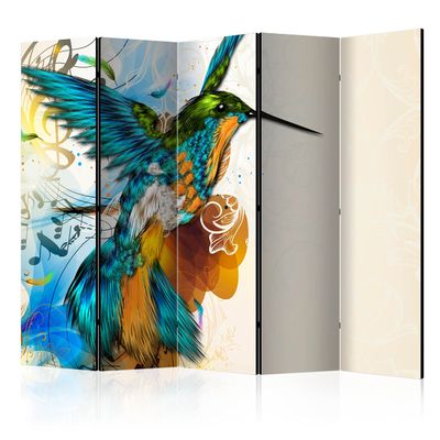 artgeist Acoustic Room Divider Bird 90x68 in - Double-Sided Folding Screen Print on Non-Woven Canvas Acoustic Foam 5 Panel Home Office Design Nature Flowers Tree Like Painted g-C-0162-z-c