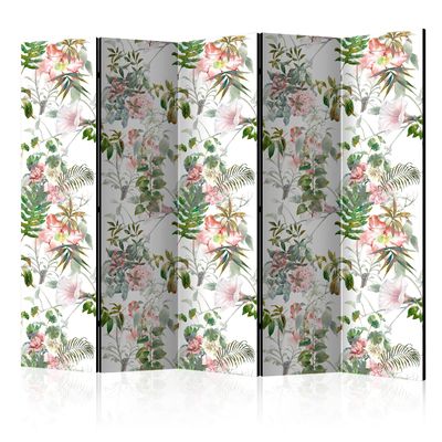 artgeist Acoustic Room Divider Botanica 90x68 in - Double-Sided Folding Screen Print on Non-Woven Canvas Acoustic Foam 5 Panel Home Office Design Nature Plants Flowers Leaves b-B-0318-z-c