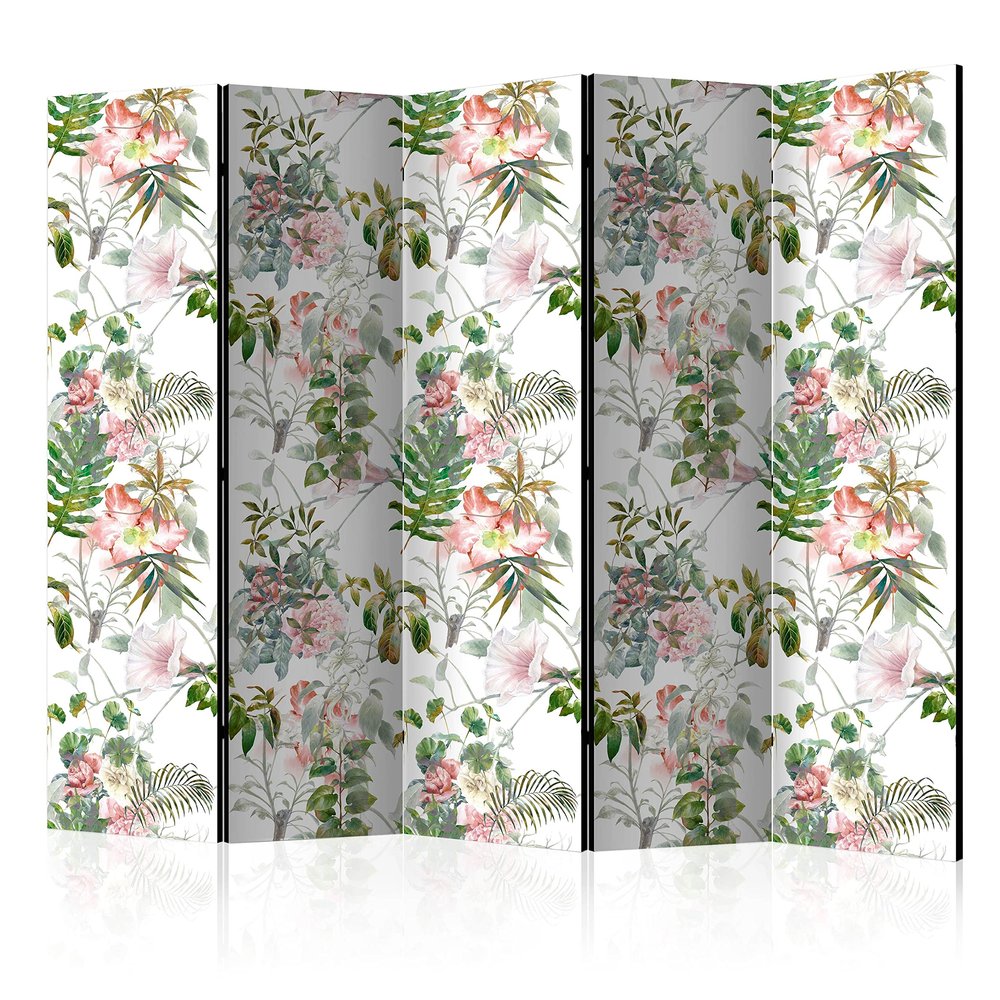 artgeist Acoustic Room Divider Botanica 90x68 in - Double-Sided Folding Screen Print on Non-Woven Canvas Acoustic Foam 5 Panel Home Office Design Nature Plants Flowers Leaves b-B-0318-z-c