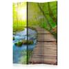 artgeist Acoustic Room Divider Forest 53x68 in - Double-Sided Folding Screen Print on Non-Woven Canvas Acoustic Foam 3 Panel Home Office Design Landscape Nature Stream Bridge c-A-0068-z-b view 1