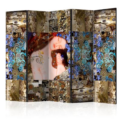 artgeist Acoustic Room Divider Klimt Mutter und Kind 90x68 in - Double-Sided Folding Screen Print on Non-Woven Canvas Acoustic Foam 5 Panel Home Office l-A-0015-z-c