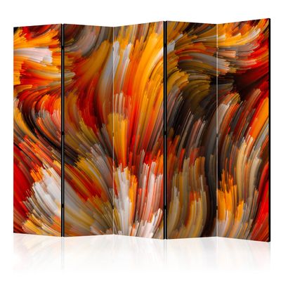 artgeist Acoustic Room Divider Abstract 90" Wx68 H Double-Sided Folding Screen Print on Non-Woven Canvas Acoustic Foam 5 Panel Home Office Design Red Black Like Painted a-B-0096-z-c