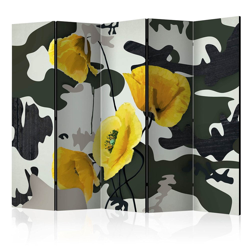 artgeist Acoustic Room Divider Poppy Flowers 90x68 in - Double-Sided Folding Screen Print on Non-Woven Canvas Acoustic Foam 5 Panel Home Office Design Architecture Flowers Botanica b-C-0408-z-c