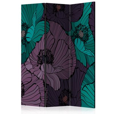 artgeist Acoustic Room Divider Poppy Flowers 53x68 in - Double-Sided Folding Screen Print on Non-Woven Canvas Acoustic Foam 3 Panel Home Office Design Flowers Meadow Nature Botanica b-C-0460-z-b