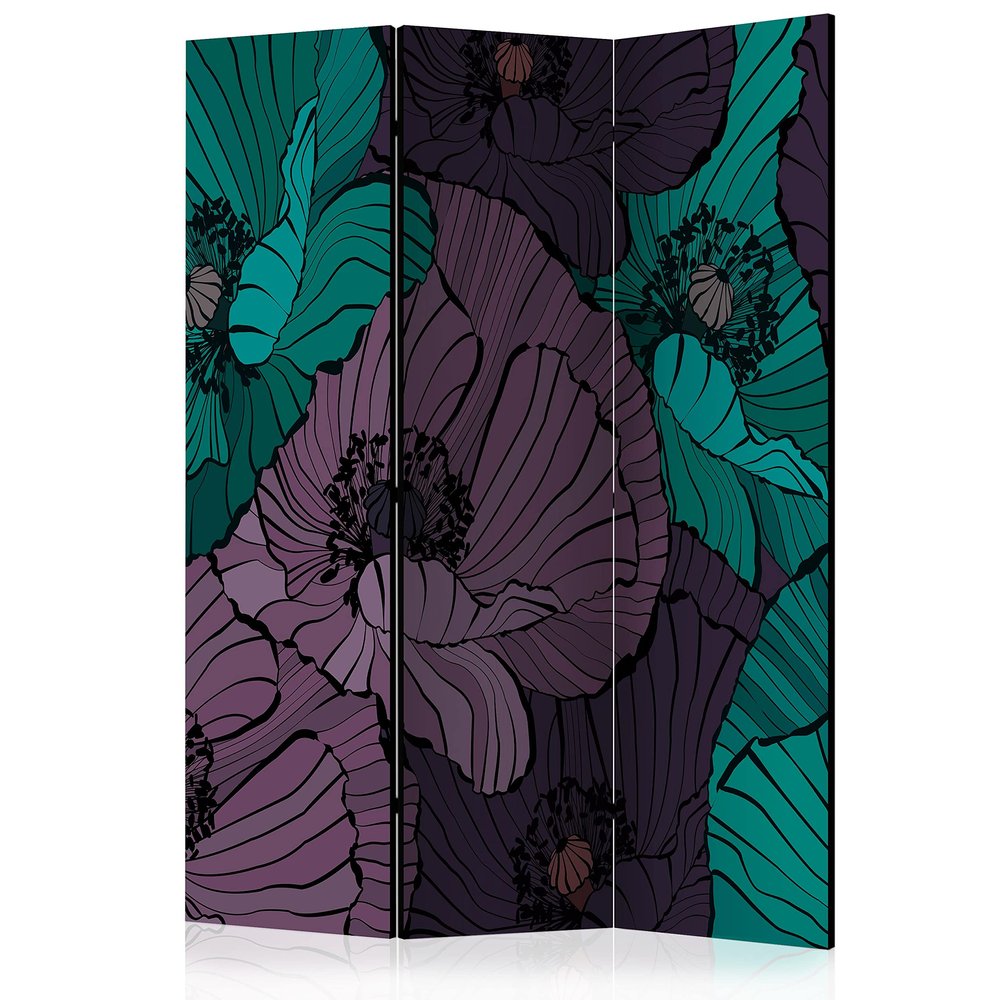 artgeist Acoustic Room Divider Poppy Flowers 53x68 in - Double-Sided Folding Screen Print on Non-Woven Canvas Acoustic Foam 3 Panel Home Office Design Flowers Meadow Nature Botanica b-C-0460-z-b