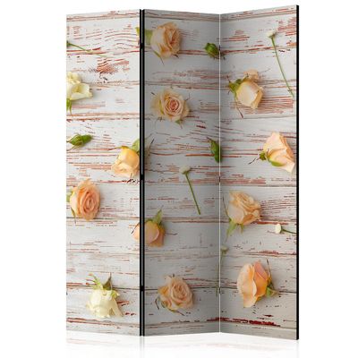 artgeist Acoustic Room Divider Flowers 53x68 in - Double-Sided Folding Screen Print on Non-Woven Canvas Acoustic Foam 3 Panel Home Office Design Nature Botanical Roses Faux Wood f-C-0153-z-b