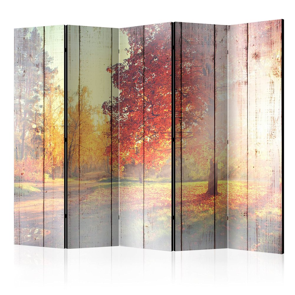 artgeist Acoustic Room Divider Forest 90x68 in - Double-Sided Folding Screen Print on Non-Woven Canvas Acoustic Foam 5 Panel Home Office Landscape Tree Nature Faux Wood f-C-0182-z-c