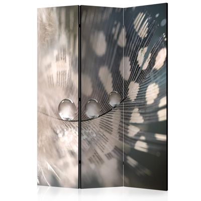 artgeist Acoustic Room Divider Feather Water Drops 53x68 in - Double-Sided Folding Screen Print on Non-Woven Canvas Acoustic Foam 3 Panel Home Office Beige Grey b-B-0197-z-b