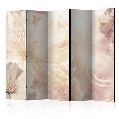 artgeist Acoustic Room Divider Flowers 90x68 in - Double-Sided Folding Screen Print on Non-Woven Canvas Acoustic Foam 5 Panel Home Office Design Nature Botanica Pastell Rose b-C-0498-z-c