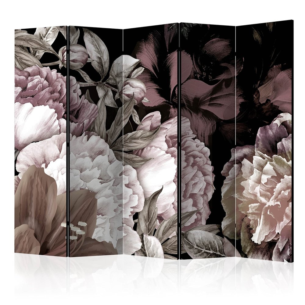 artgeist Acoustic Room Divider Flowers 90" Wx68 H Double-Sided Folding Screen Print on Non-Woven Canvas Acoustic Foam 5 Panel Home Office Design Nature Black Tropical Azalea b-A-0517-z-c