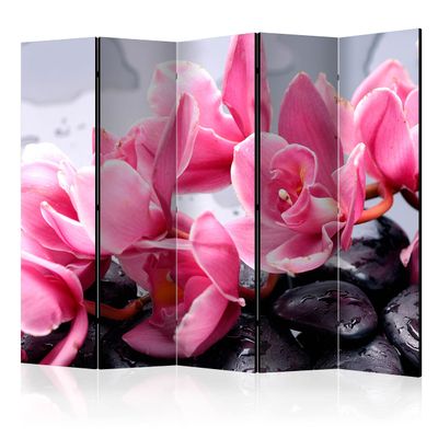 artgeist Acoustic Room Divider Zen 90x68 in - Double-Sided Folding Screen Print on Non-Woven Canvas Acoustic Foam 5 Panel Home Office Design Flowers Spa Lilies Water Nature b-C-0465-z-c