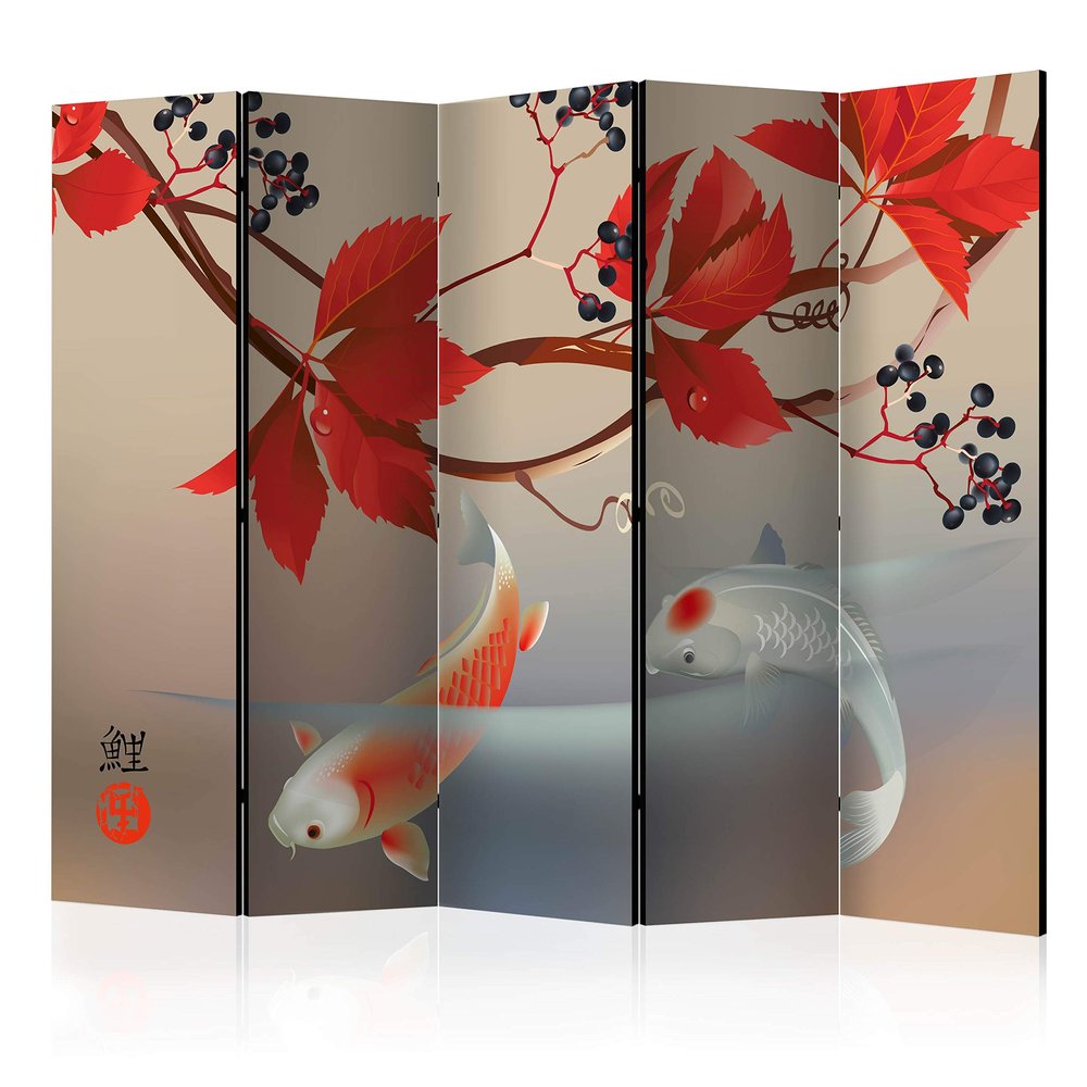 artgeist Acoustic Room Divider Orient Japan Asia 90x68 in - Double-Sided Folding Screen Print on Non-Woven Canvas Acoustic Foam 5 Panel Home Office Fishe Zen p-C-0004-z-c