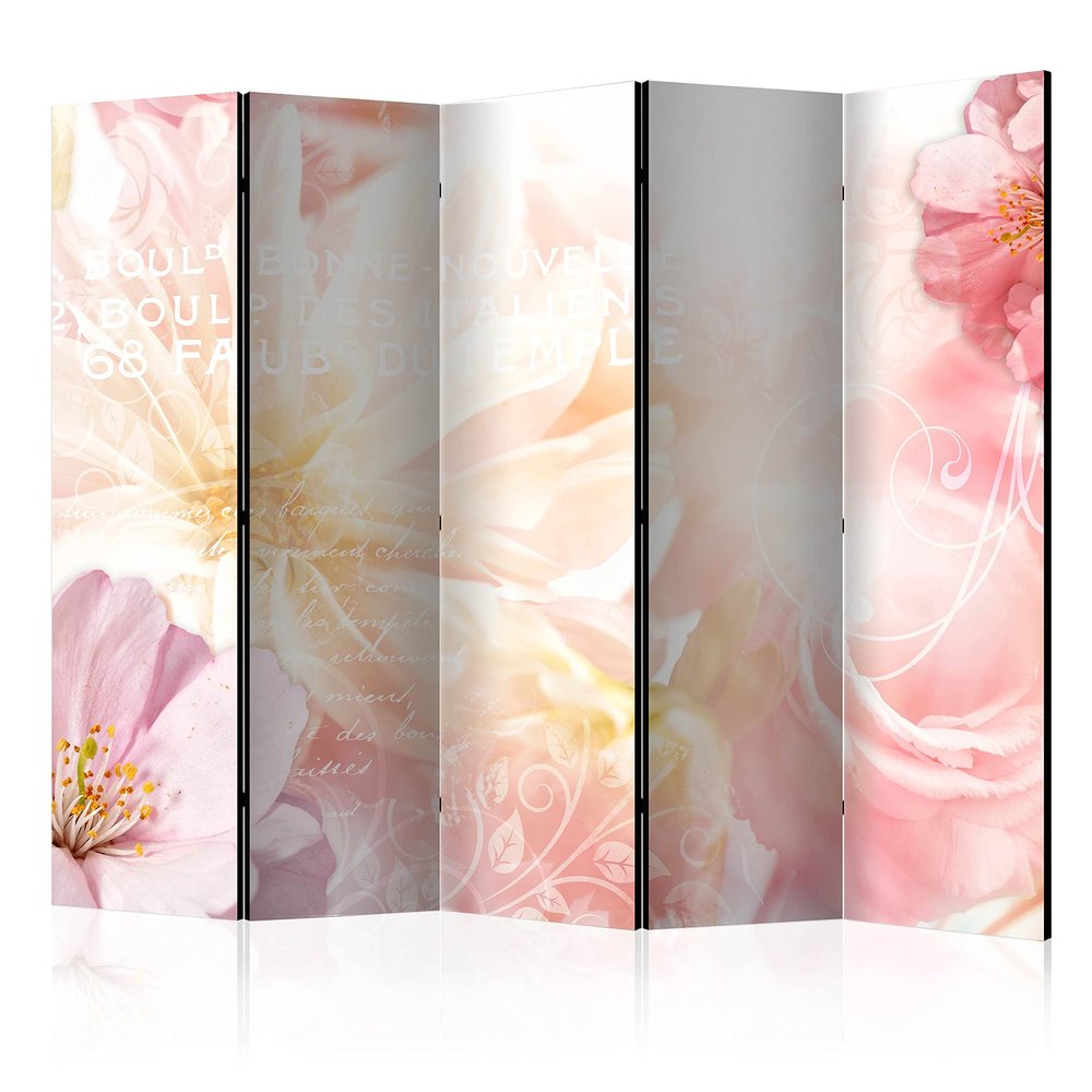 artgeist Acoustic Room Divider Flowers 90x68 in - Double-Sided Folding Screen Print on Non-Woven Canvas Acoustic Foam 5 Panel Home Office Design Nature Botanica Pastell Rose b-C-0093-z-c
