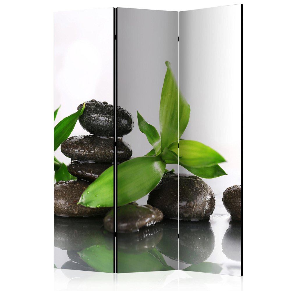 artgeist Acoustic Room Divider Spa Zen 53x68 in - Double-Sided Folding Screen Print on Non-Woven Canvas Acoustic Foam 3 Panel Home Office Black Green White b-B-0155-z-b