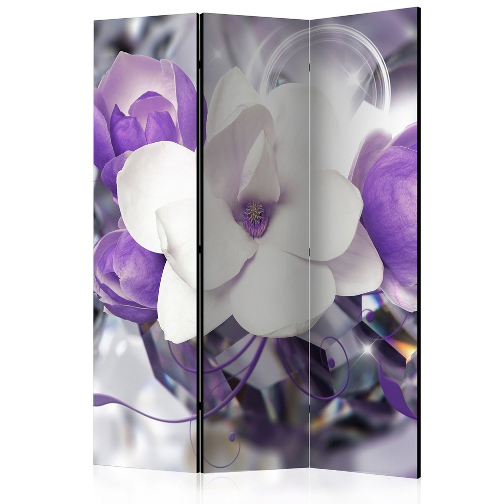 artgeist Acoustic Room Divider Magnolias Abstract 53x68 in - Double-Sided Folding Screen Print on Non-Woven Canvas Acoustic Foam 3 Panel Home Office Violet White b-A-0298-z-b