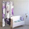 artgeist Acoustic Room Divider Magnolias Abstract 53x68 in - Double-Sided Folding Screen Print on Non-Woven Canvas Acoustic Foam 3 Panel Home Office Violet White b-A-0298-z-b view 3