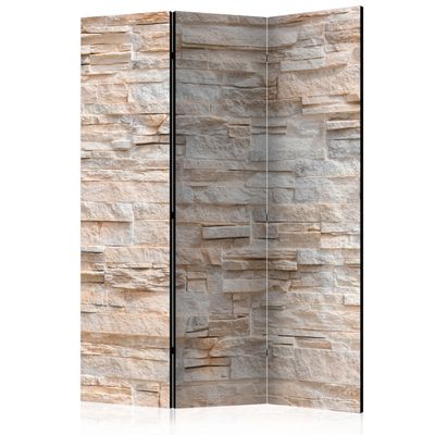 artgeist Acoustic Room Divider Faux Stone 53x68 in - Double-Sided Folding Screen Print on Non-Woven Canvas Acoustic Foam 3 Panel Home Office Beige f-B-0018-z-b