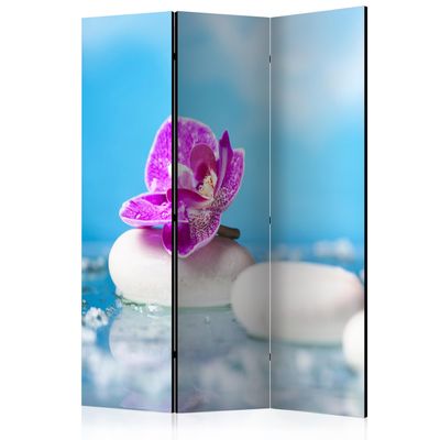 artgeist Acoustic Room Divider Spa Zen 53x68 in - Double-Sided Folding Screen Print on Non-Woven Canvas Acoustic Foam 3 Panel Home Office Blue Rose White b-B-0189-z-b