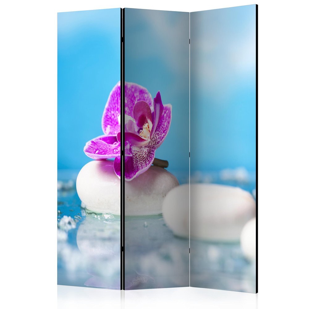 artgeist Acoustic Room Divider Spa Zen 53x68 in - Double-Sided Folding Screen Print on Non-Woven Canvas Acoustic Foam 3 Panel Home Office Blue Rose White b-B-0189-z-b