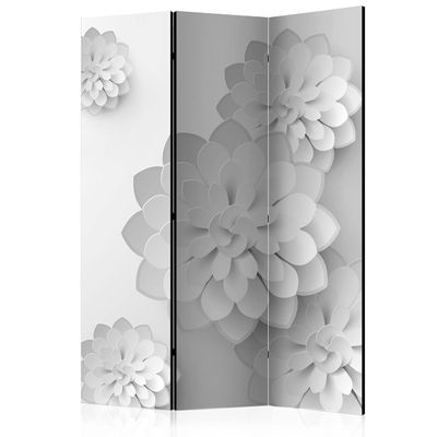 artgeist Acoustic Room Divider 3D Effect 53x68 in - Double-Sided Folding Screen Print on Non-Woven Canvas Acoustic Foam 3 Panel Home Office Design White Flowers Sculpture b-B-0076-z-b